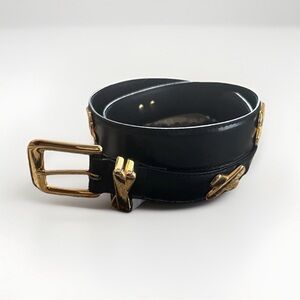 Elegant Blue Leather Belt with Gold Buckle